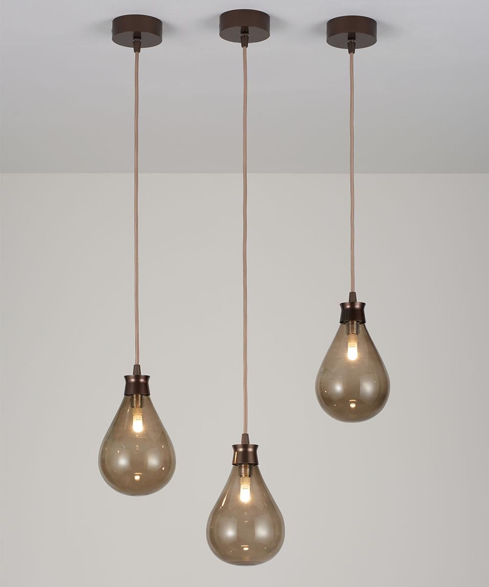 British Cintola Pendant UL Listed with Hand Blown Glass in Satin Bronze For Sale