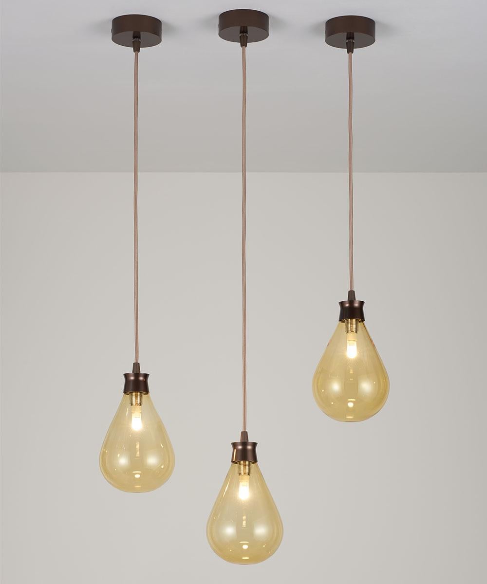 Polished Cintola Pendant UL Listed with Hand Blown Glass in Satin Bronze For Sale