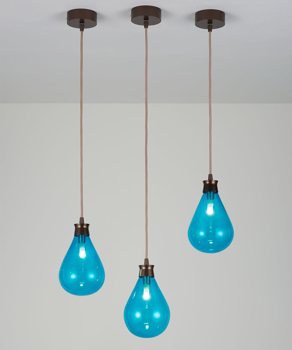 Contemporary Cintola Pendant UL Listed with Hand Blown Glass in Satin Bronze For Sale