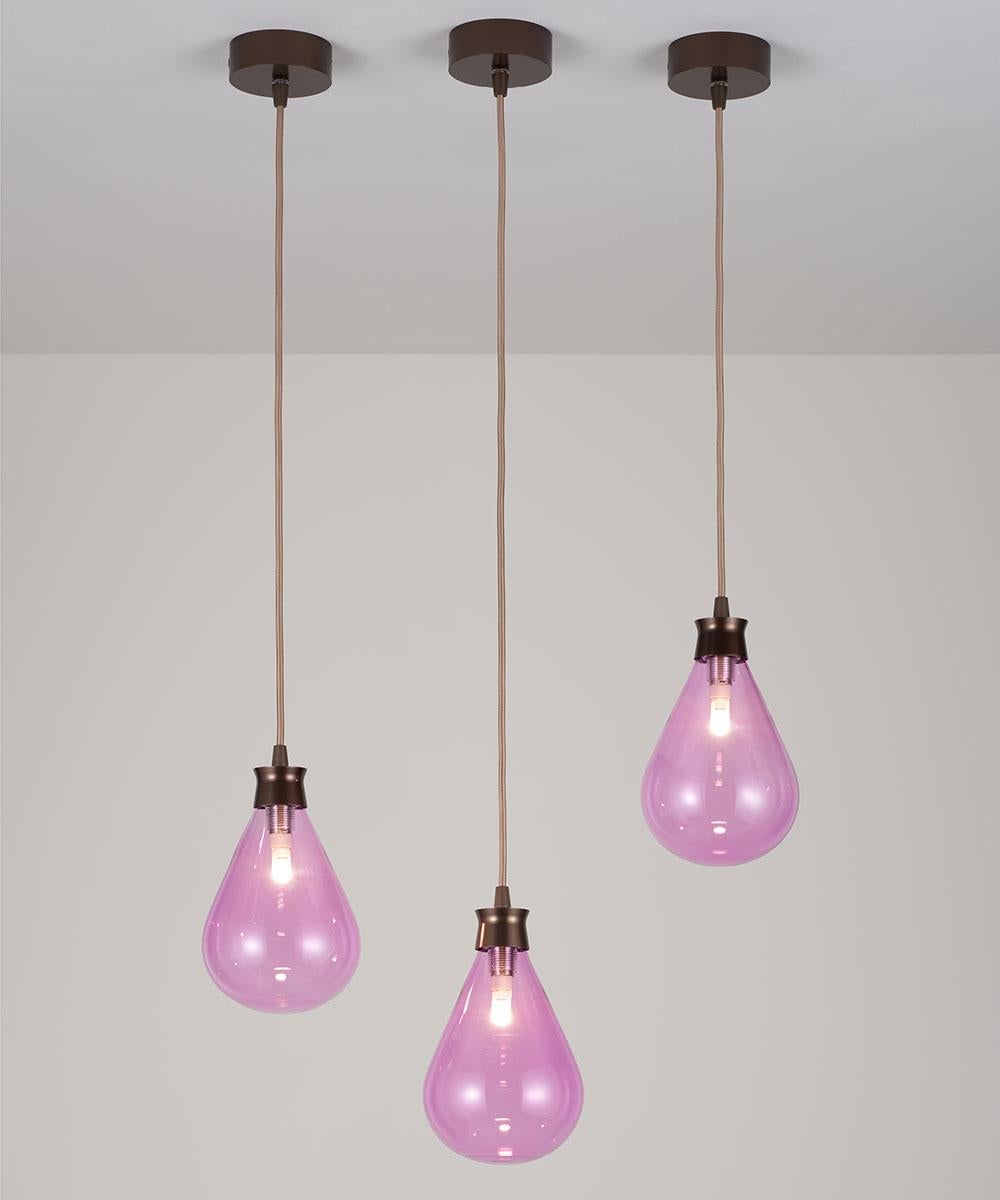 Aluminum Cintola Pendant UL Listed with Hand Blown Glass in Satin Bronze For Sale