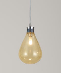 Cintola Pendant in Polished Aluminium with Amber Glass by Tom Kirk