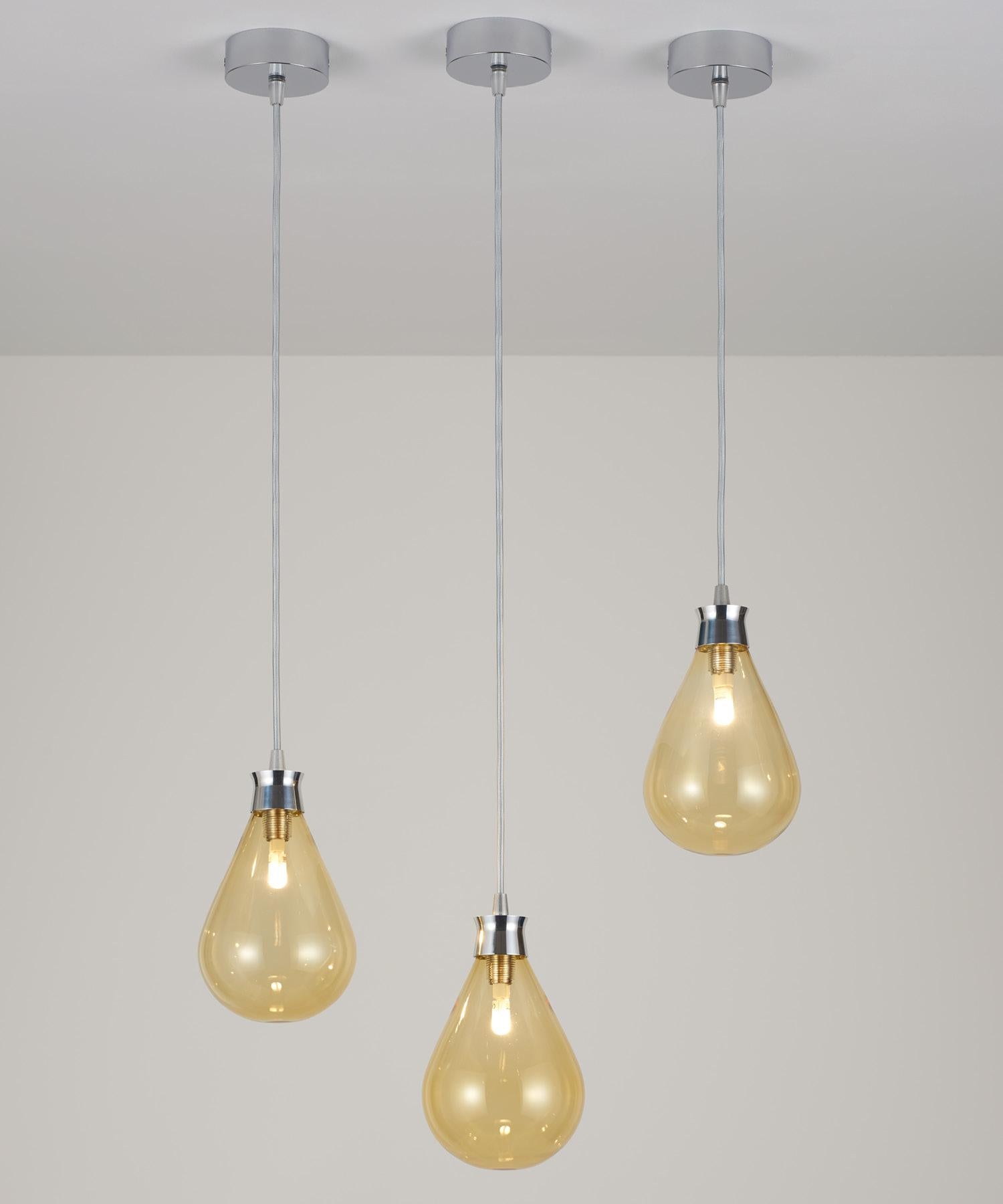British Cintola Pendant in Polished Aluminium with Amber Glass by Tom Kirk For Sale