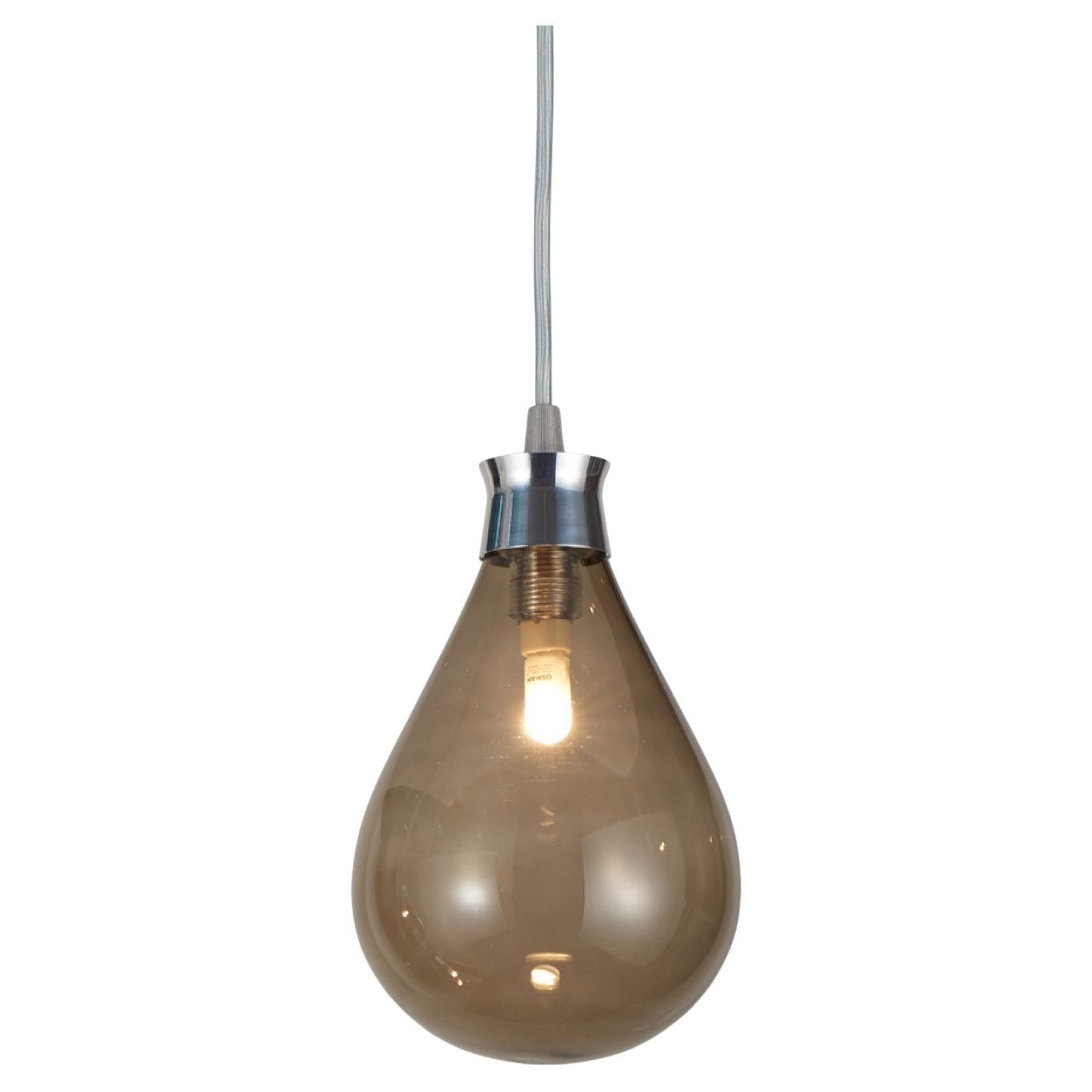 Cintola Pendant in Polished Aluminium with Bronze Handblown Glass Globe For Sale