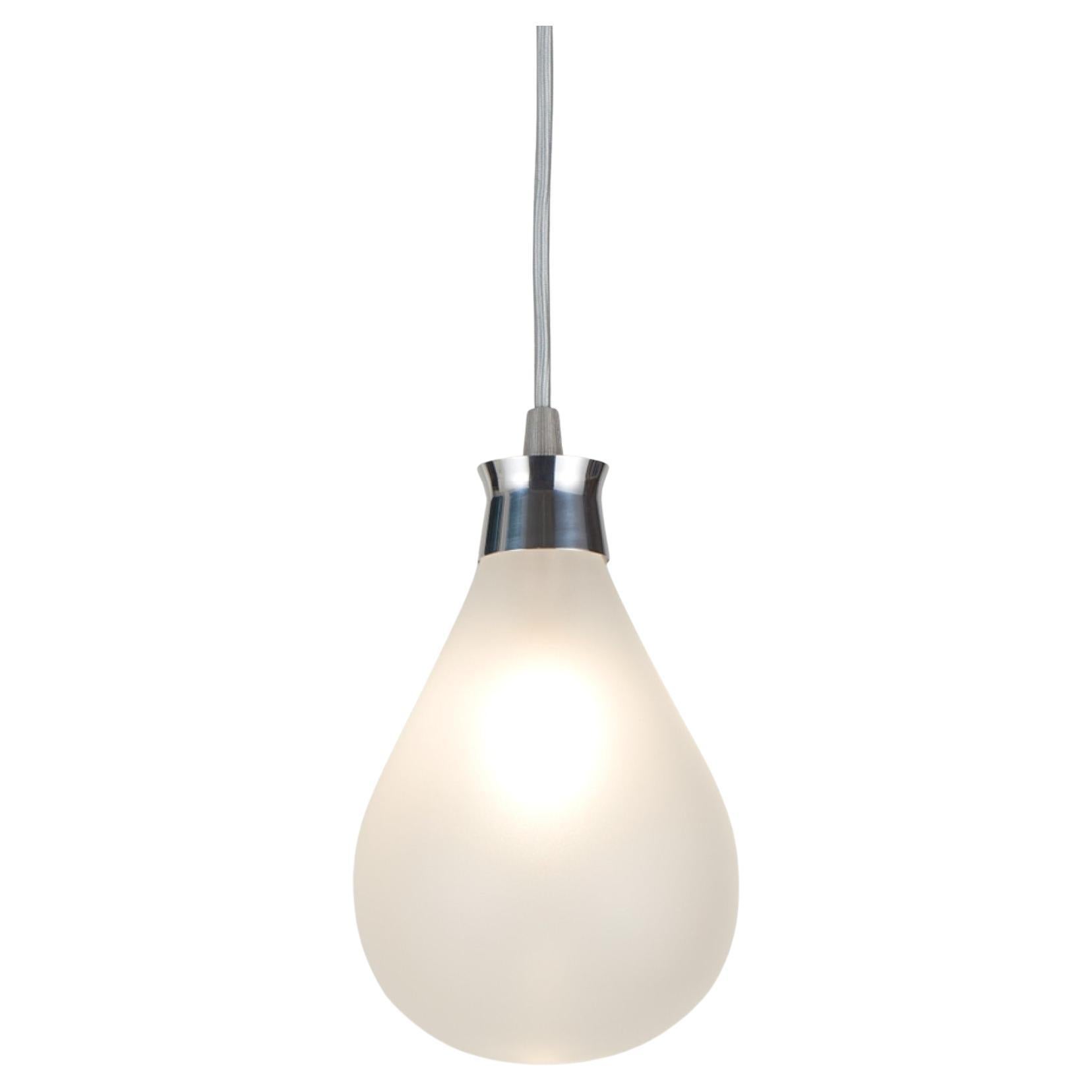 Cintola Pendant in Polished Aluminium with Frosted Handblown Glass Globe