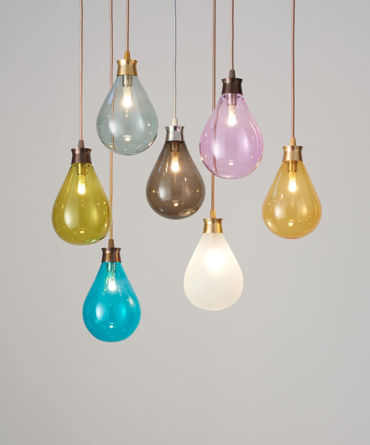 Cintola Pendant in Polished Aluminium with Olive Handblown Glass Globe In New Condition In London, GB