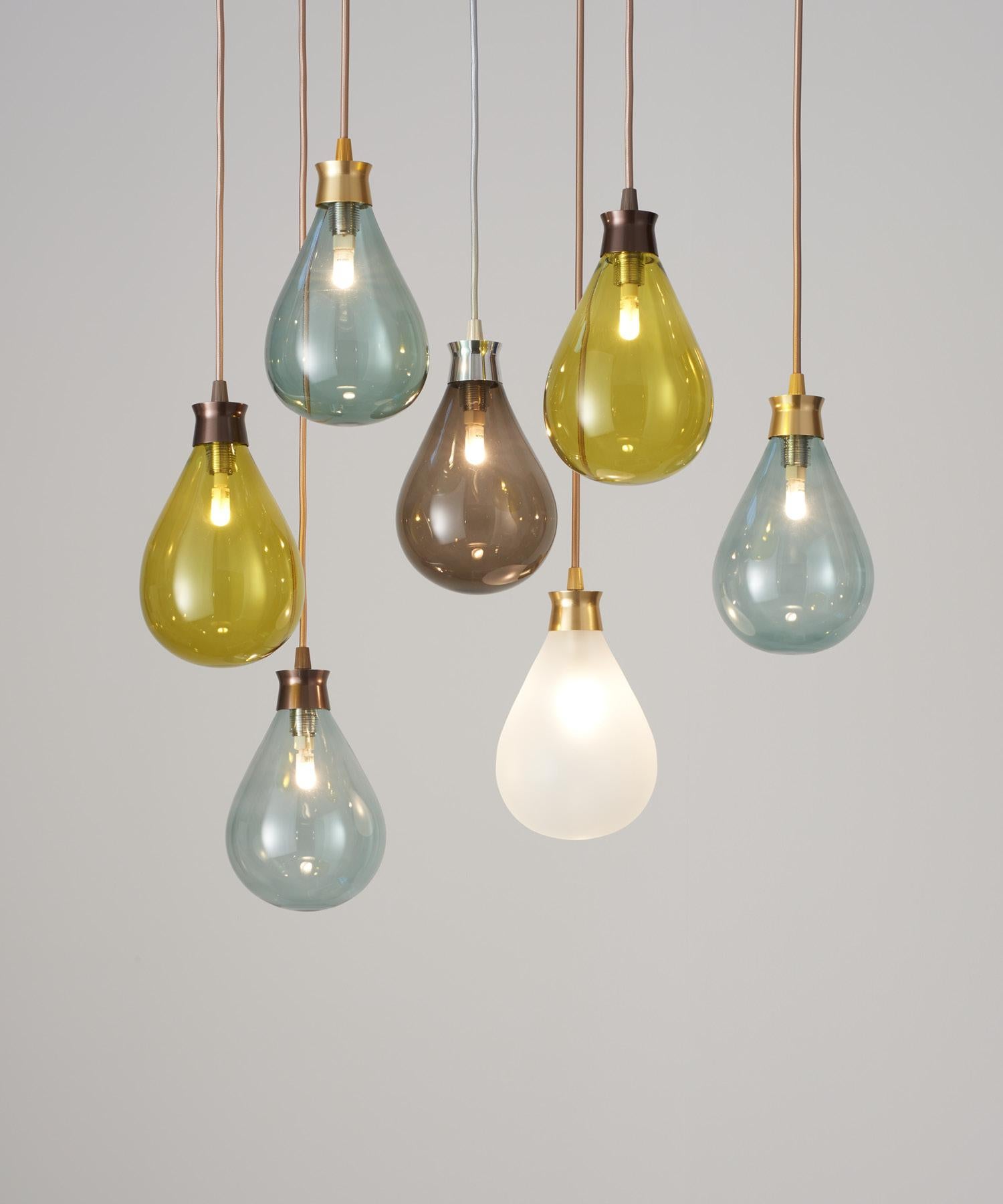Cintola Pendant in Polished Aluminium with Olive Handblown Glass Globe 2