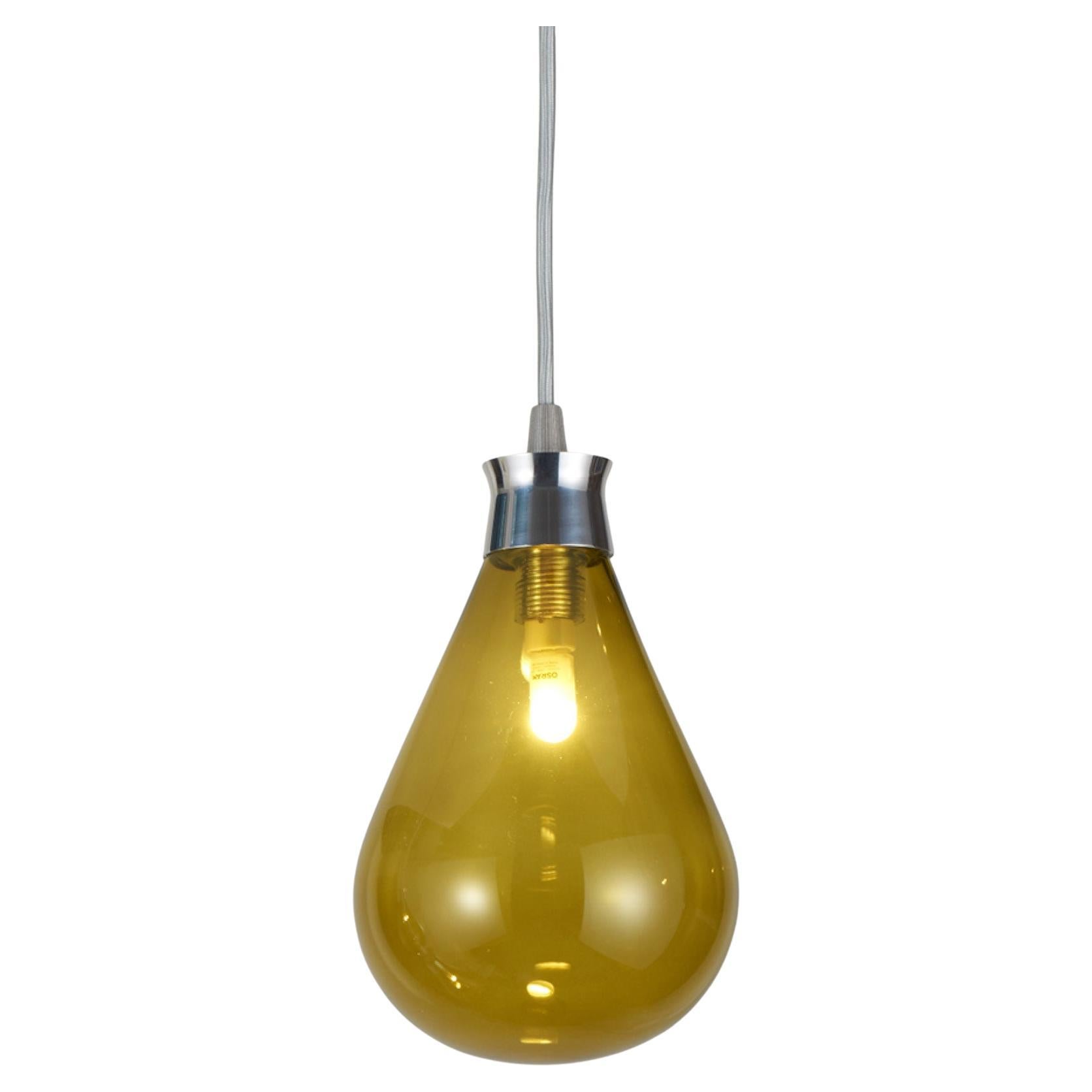 Cintola Pendant in Polished Aluminium with Olive Handblown Glass Globe