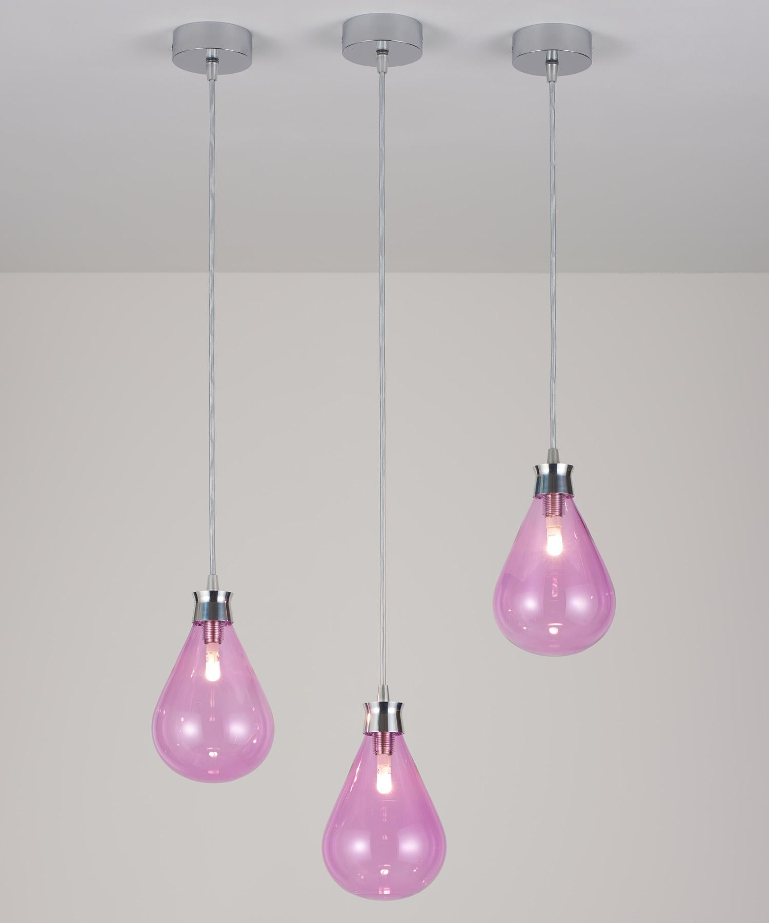 British Cintola Pendant in Polished Aluminium with Rose Glass by Tom Kirk For Sale