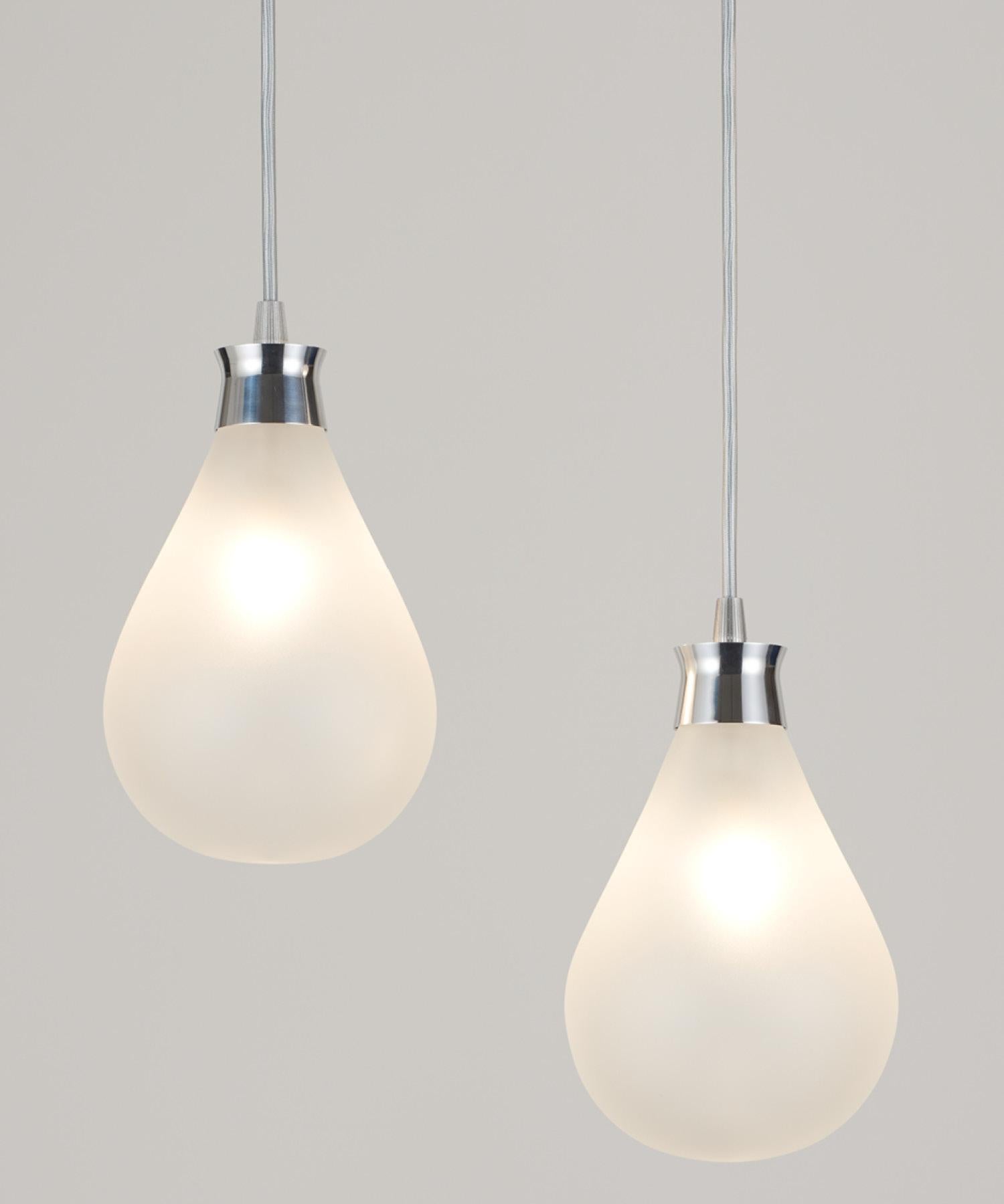 Anodized Cintola Pendant in Polished Aluminium with Rose Glass by Tom Kirk For Sale