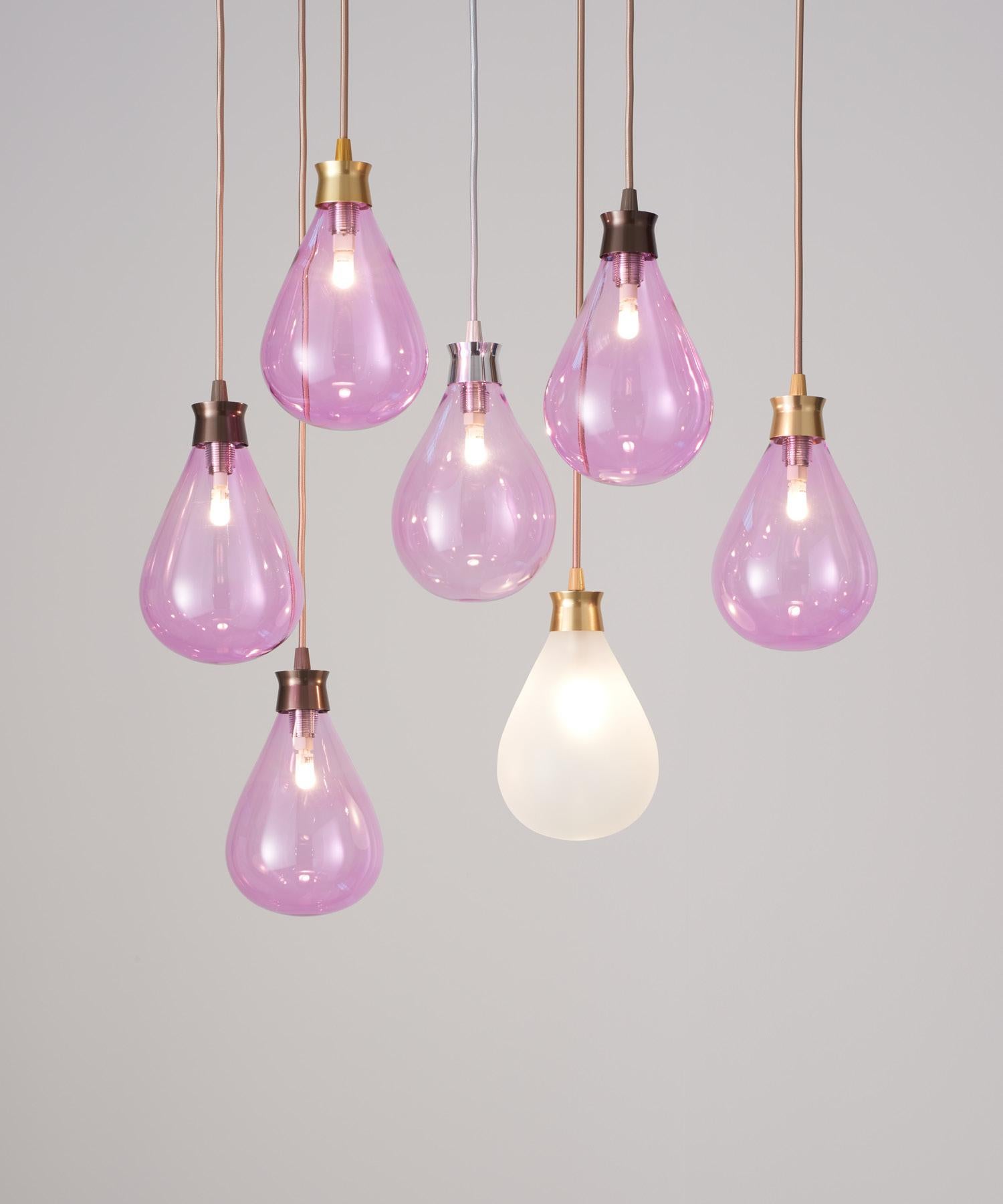 Contemporary Cintola Pendant in Polished Aluminium with Rose Glass by Tom Kirk For Sale