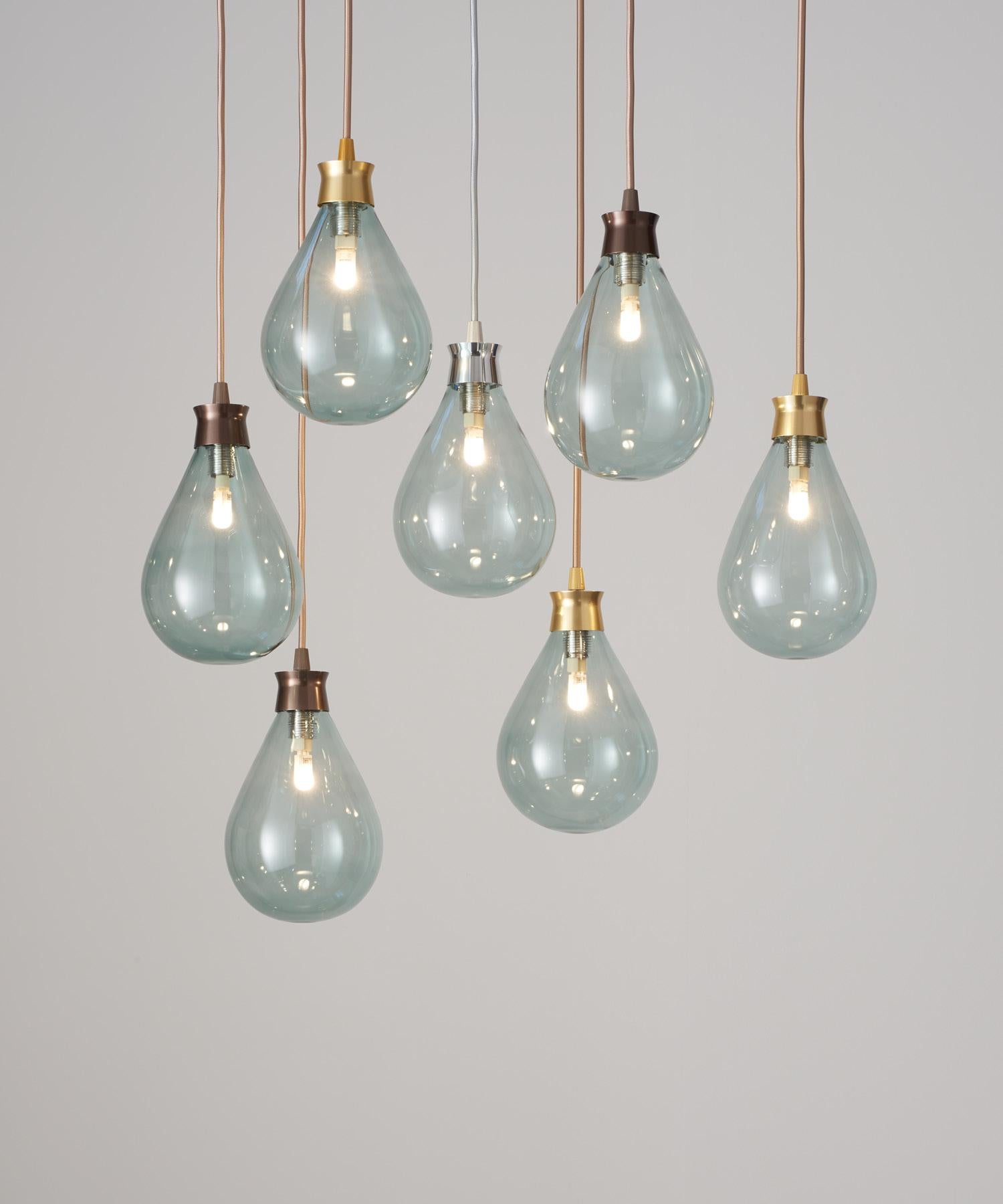 Aluminum Cintola Pendant in Polished Aluminium with Rose Glass by Tom Kirk For Sale