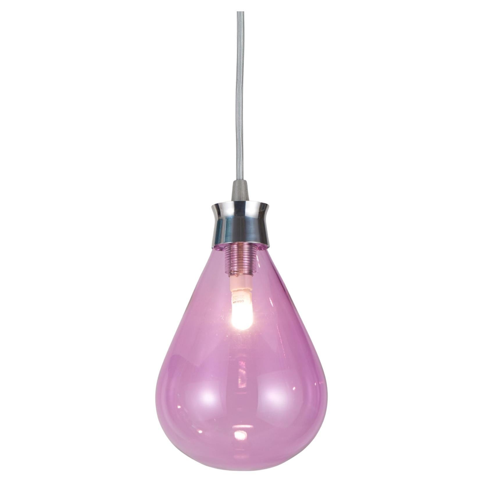 Cintola Pendant in Polished Aluminium with Rose Handblown Glass Globe