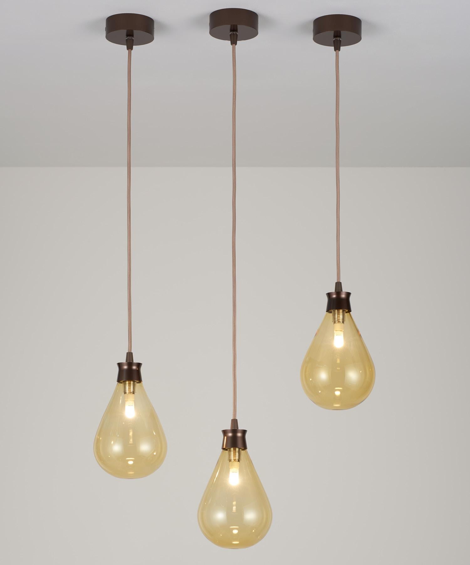 British Cintola Pendant in Satin Bronze with Amber Glass by Tom Kirk For Sale