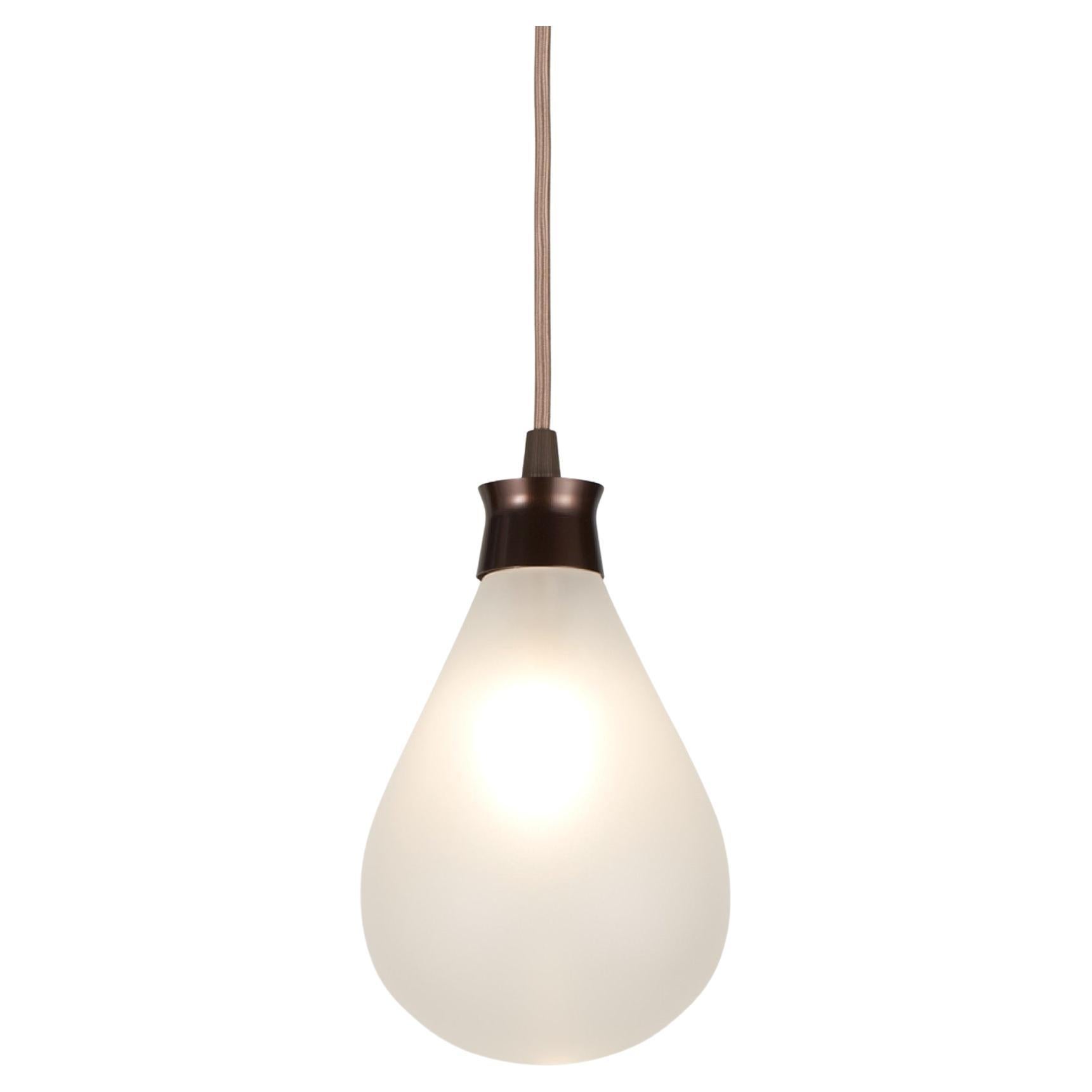 Cintola Pendant in Satin Bronze with Frosted Handblown Glass Globe For Sale