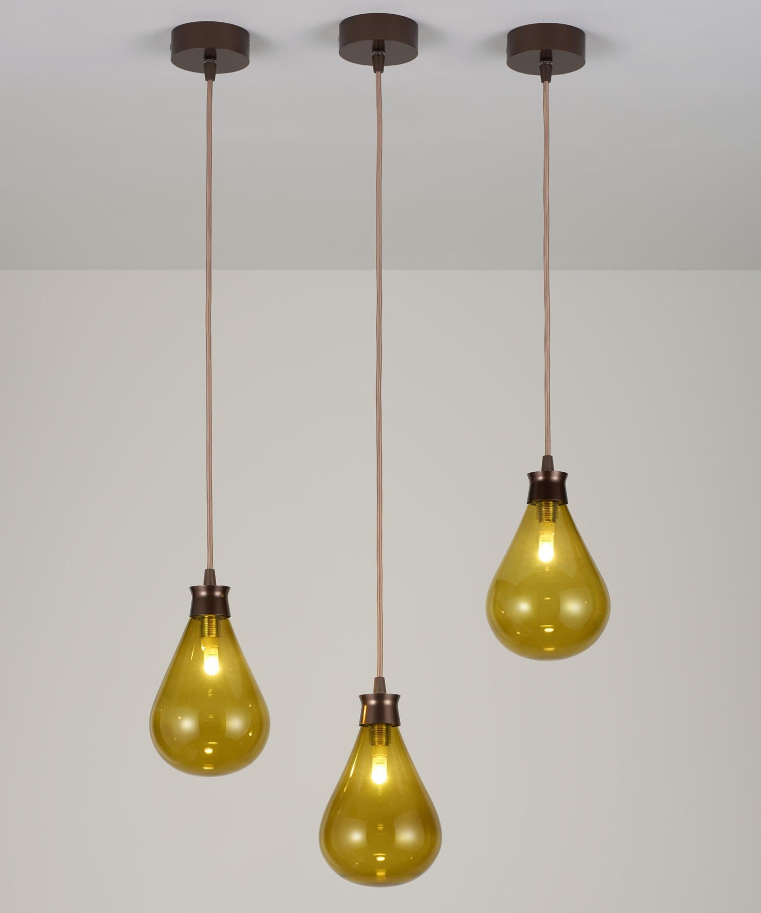 British Cintola Pendant in Satin Bronze with Olive Glass by Tom Kirk For Sale