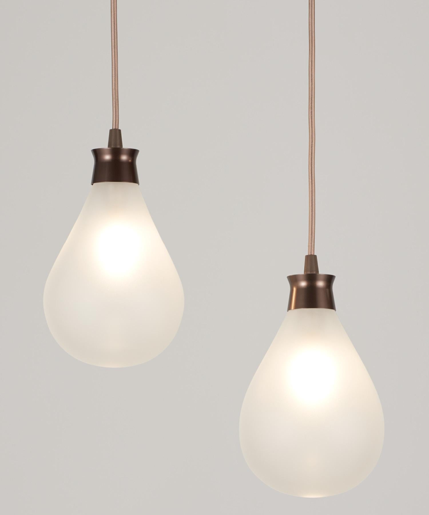 Cintola Pendant in Satin Bronze with Olive Glass by Tom Kirk For Sale 2