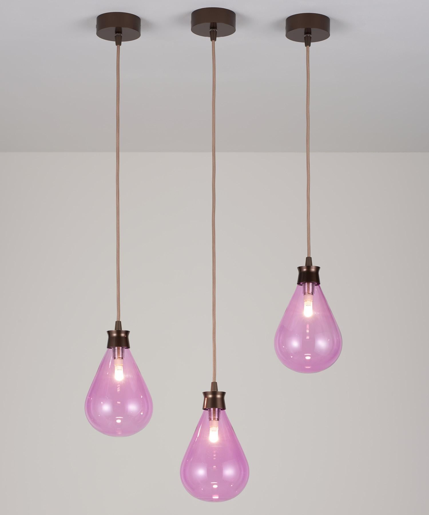 British Cintola Pendant in Satin Bronze with Rose Glass by Tom Kirk For Sale