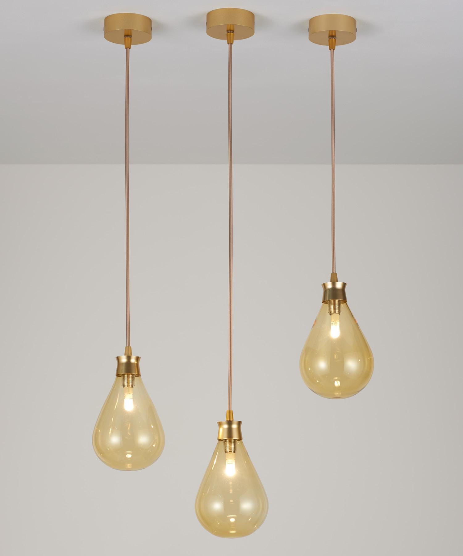 British Cintola Pendant in Satin Gold with Amber Glass by Tom Kirk For Sale