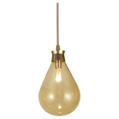 Cintola Pendant in Satin Gold with Amber Handblown Glass Globe