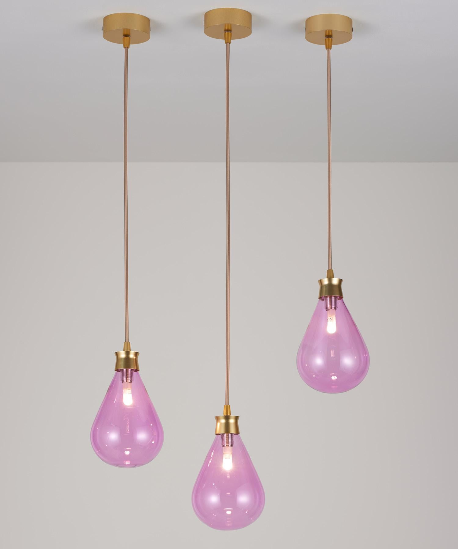 British Cintola Pendant in Satin Gold with Rose Glass by Tom Kirk For Sale