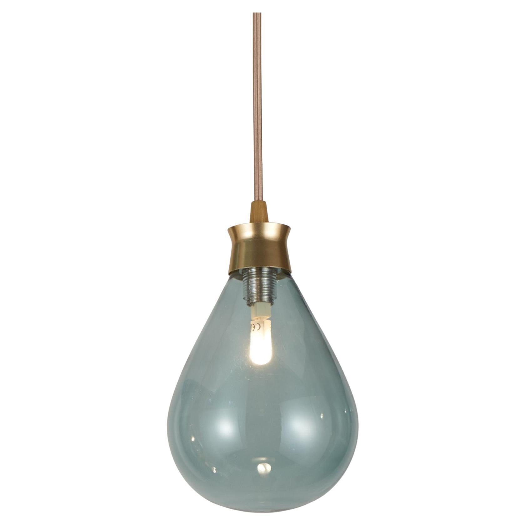Cintola Pendant in Satin Gold with Smoke Grey Handblown Glass Globe For Sale