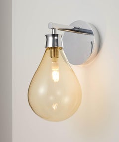 Cintola Wall Light in Polished Aluminium and Amber Glass by Tom Kirk