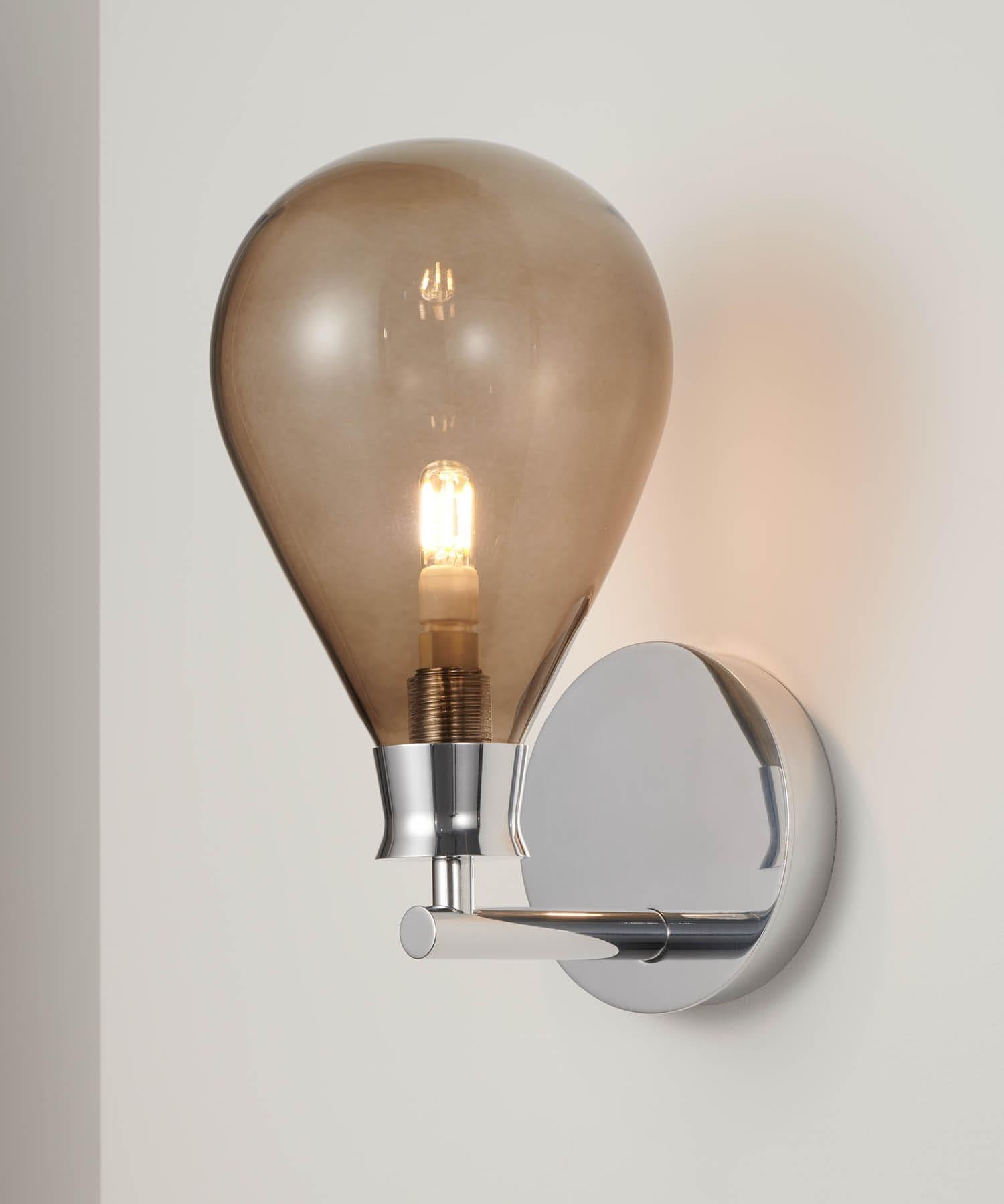 British Cintola Wall Light in Polished Aluminium with Bronze Handblown Glass Globe For Sale