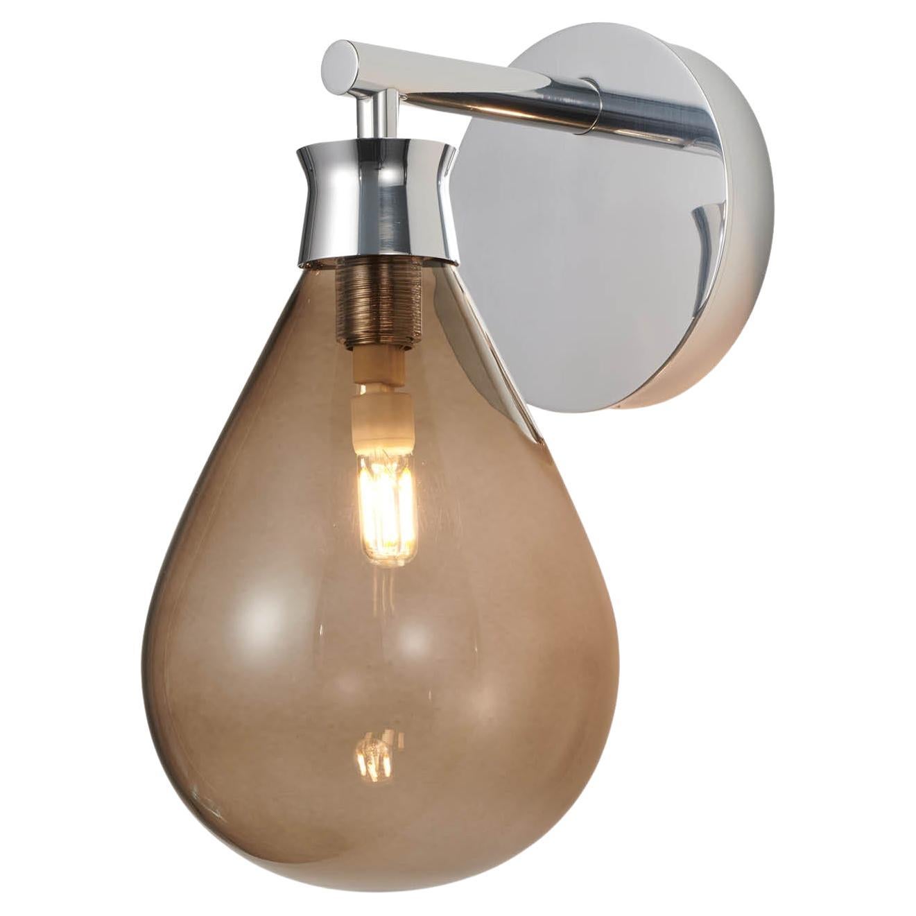 Cintola Wall Light in Polished Aluminium with Bronze Handblown Glass Globe For Sale