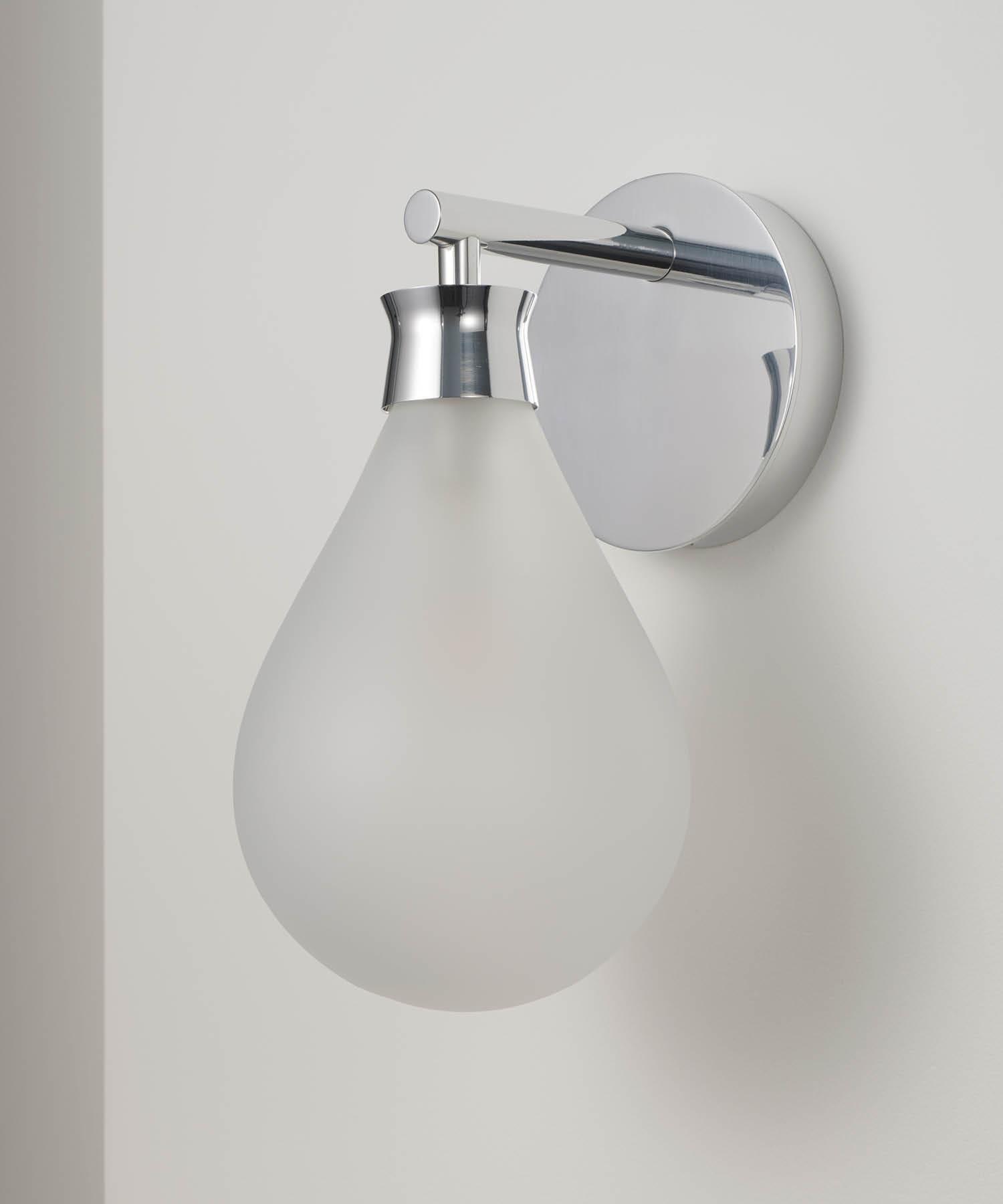 British Cintola Wall Light in Polished Aluminium with Frosted Handblown Glass Globe For Sale