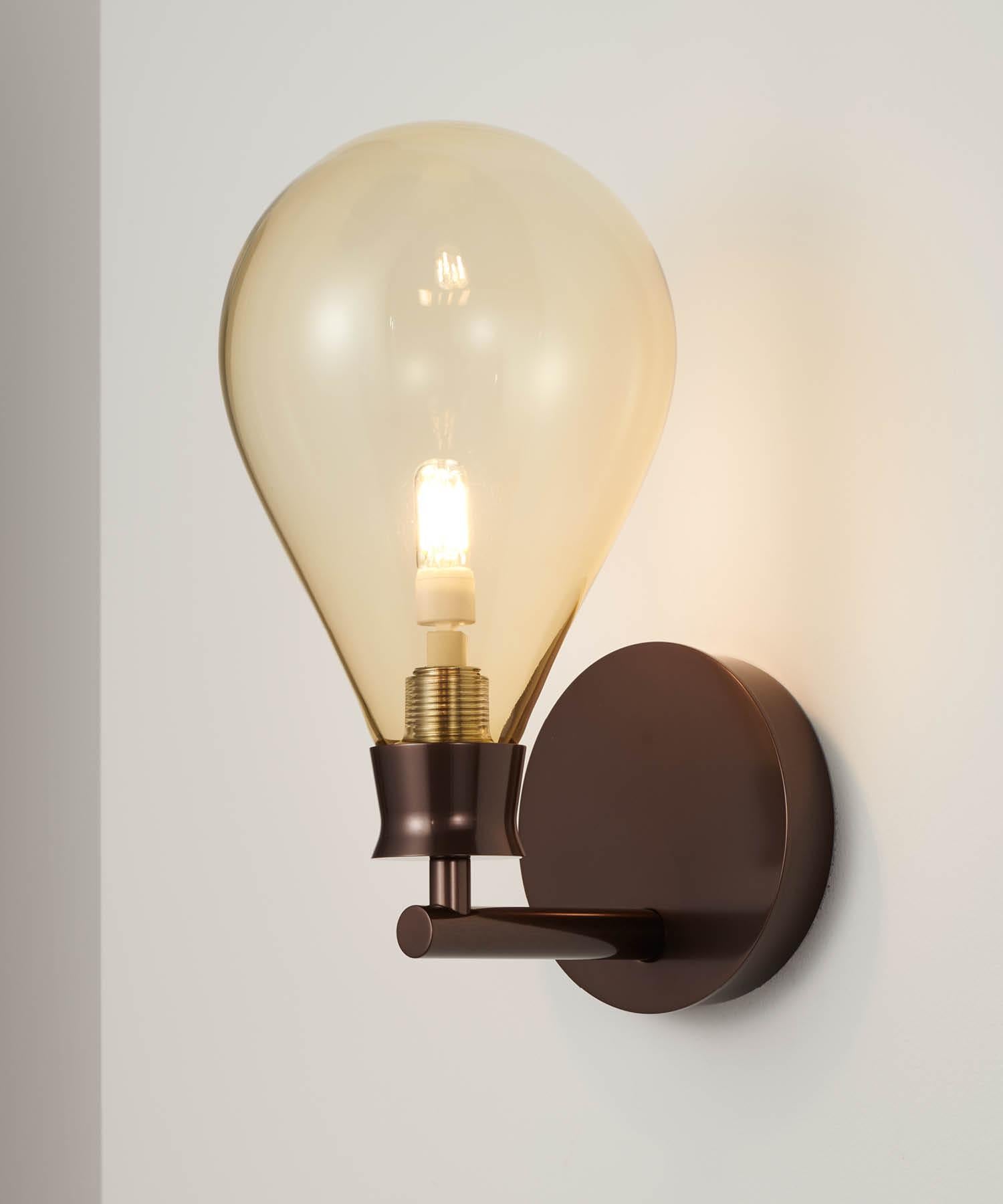 British Cintola Wall Light in Satin Bronze with Amber Handblown Glass Globe