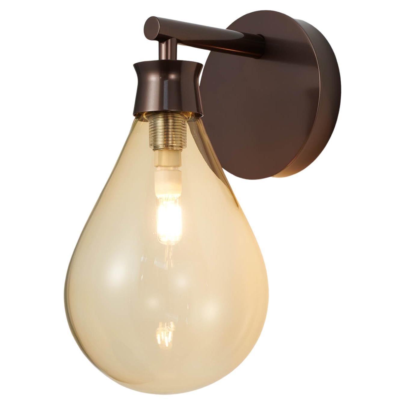 Cintola Wall Light in Satin Bronze with Amber Handblown Glass Globe