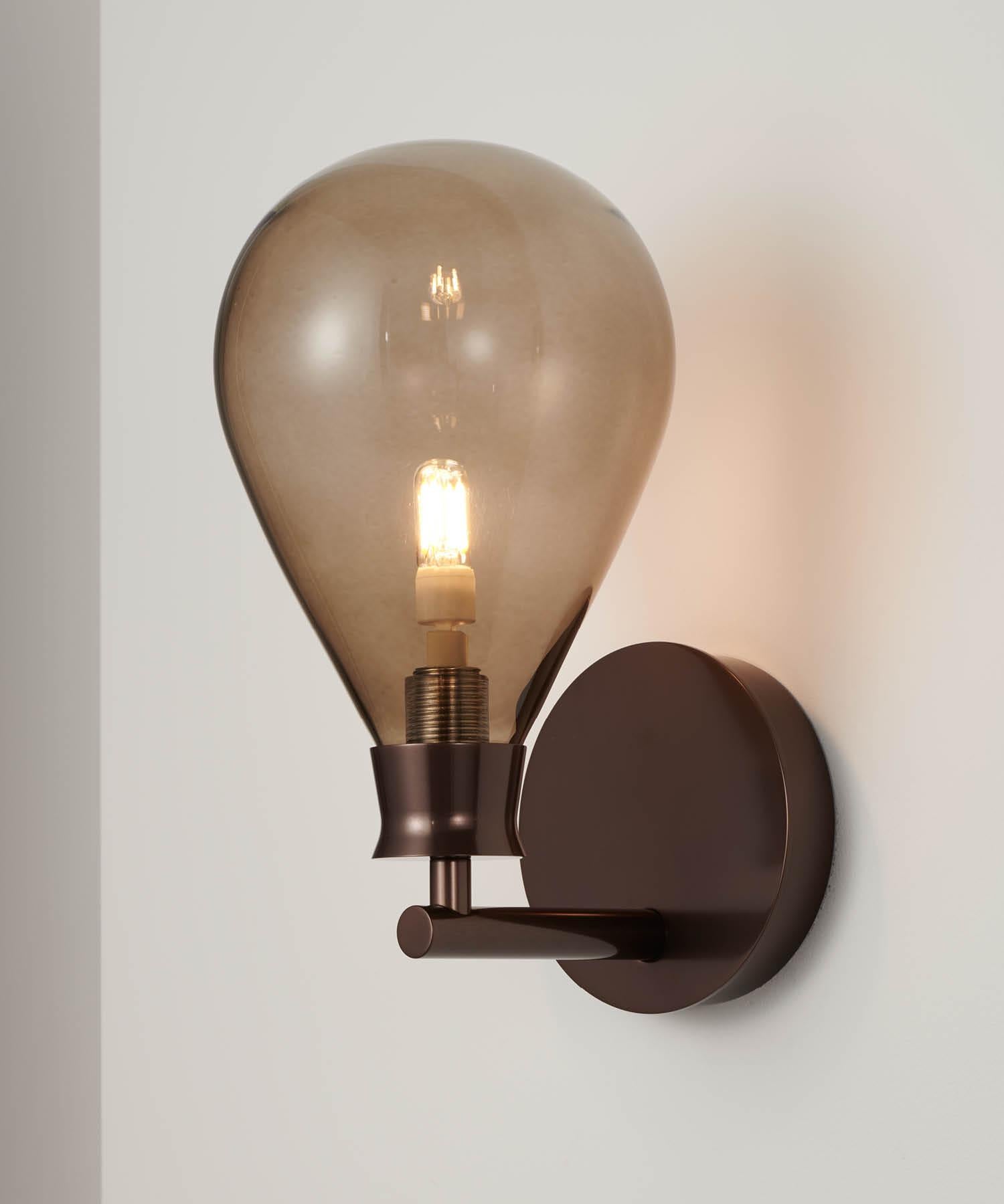 British Cintola Wall Light in Satin Bronze with Bronze Handblown Glass Globe For Sale