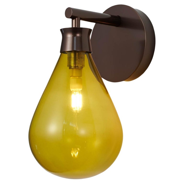 Cintola Wall Light in Satin Bronze with Olive Glass by Tom Kirk For
