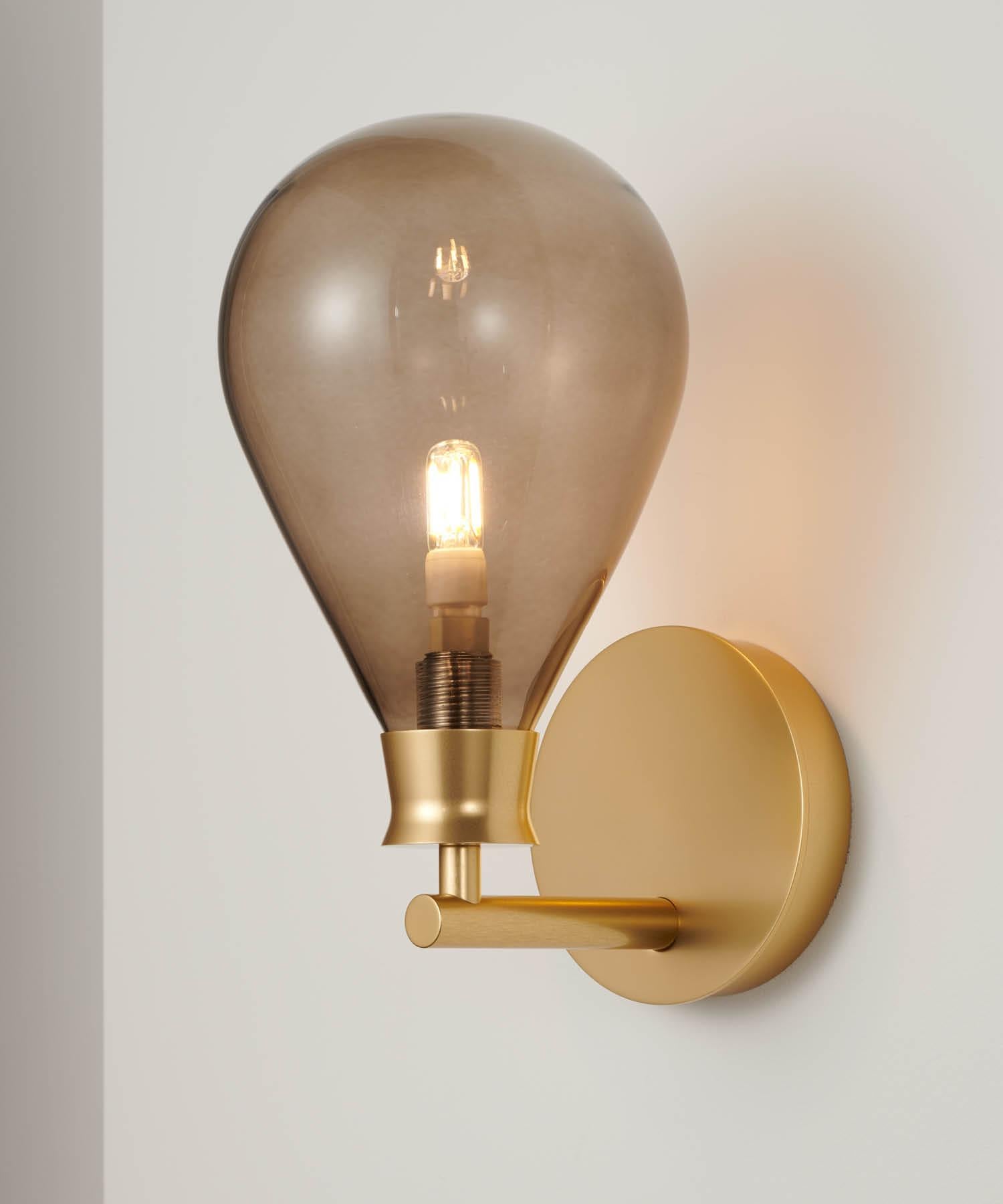British Cintola Wall Light in Satin Gold with Bronze Handblown Glass Globe For Sale