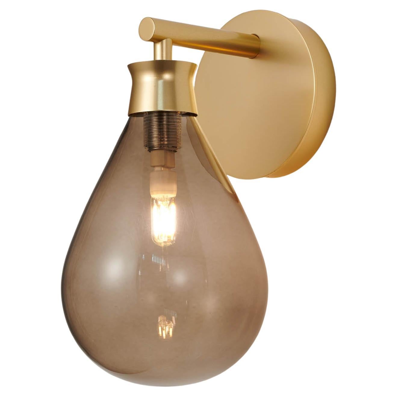 Cintola Wall Light in Satin Gold with Bronze Handblown Glass Globe For Sale