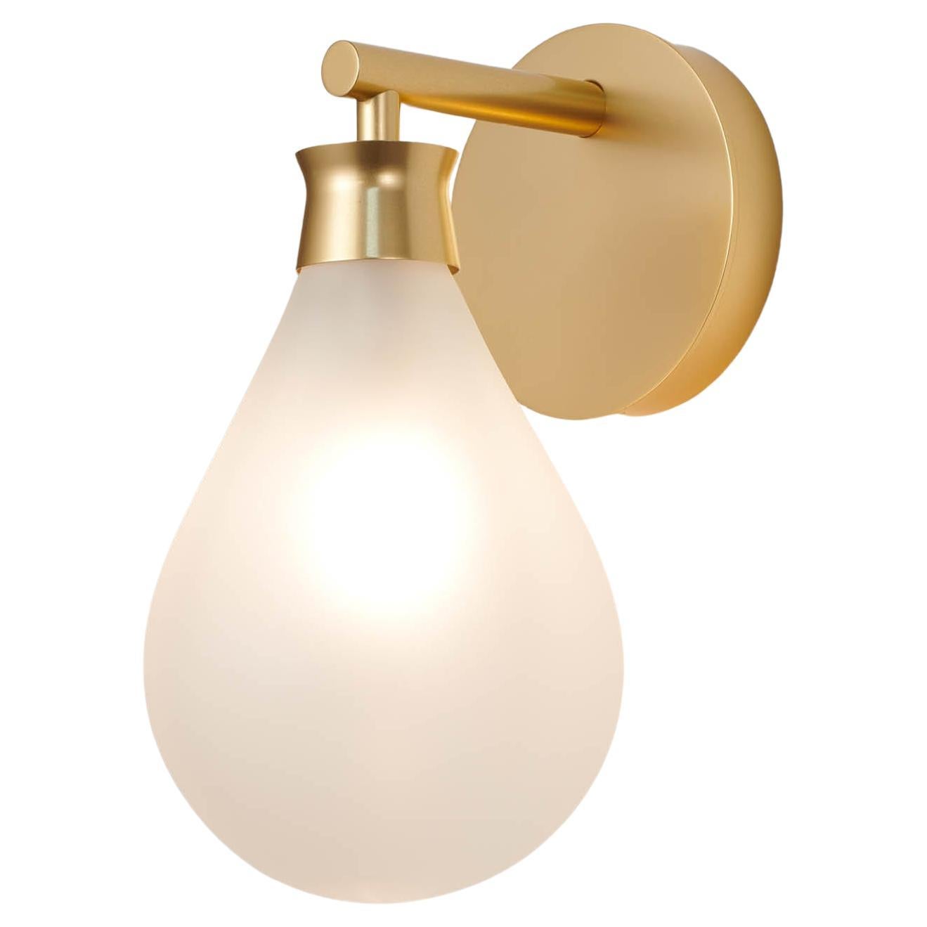 Cintola Wall Light in Satin Gold with Frosted Handblown Glass Globe For Sale