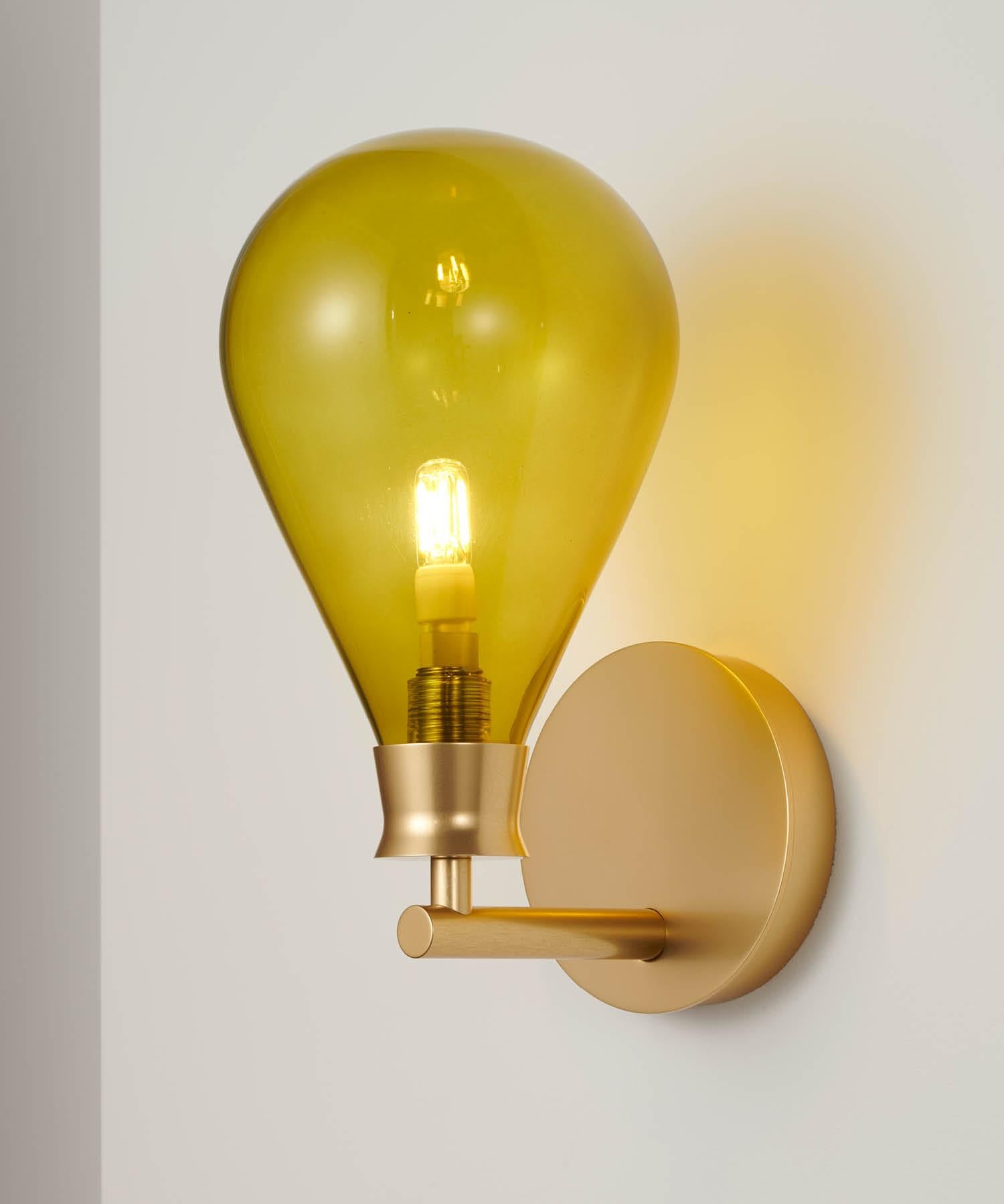 Polished Cintola Wall Light in Satin Gold with Olive Handblown Glass Globe