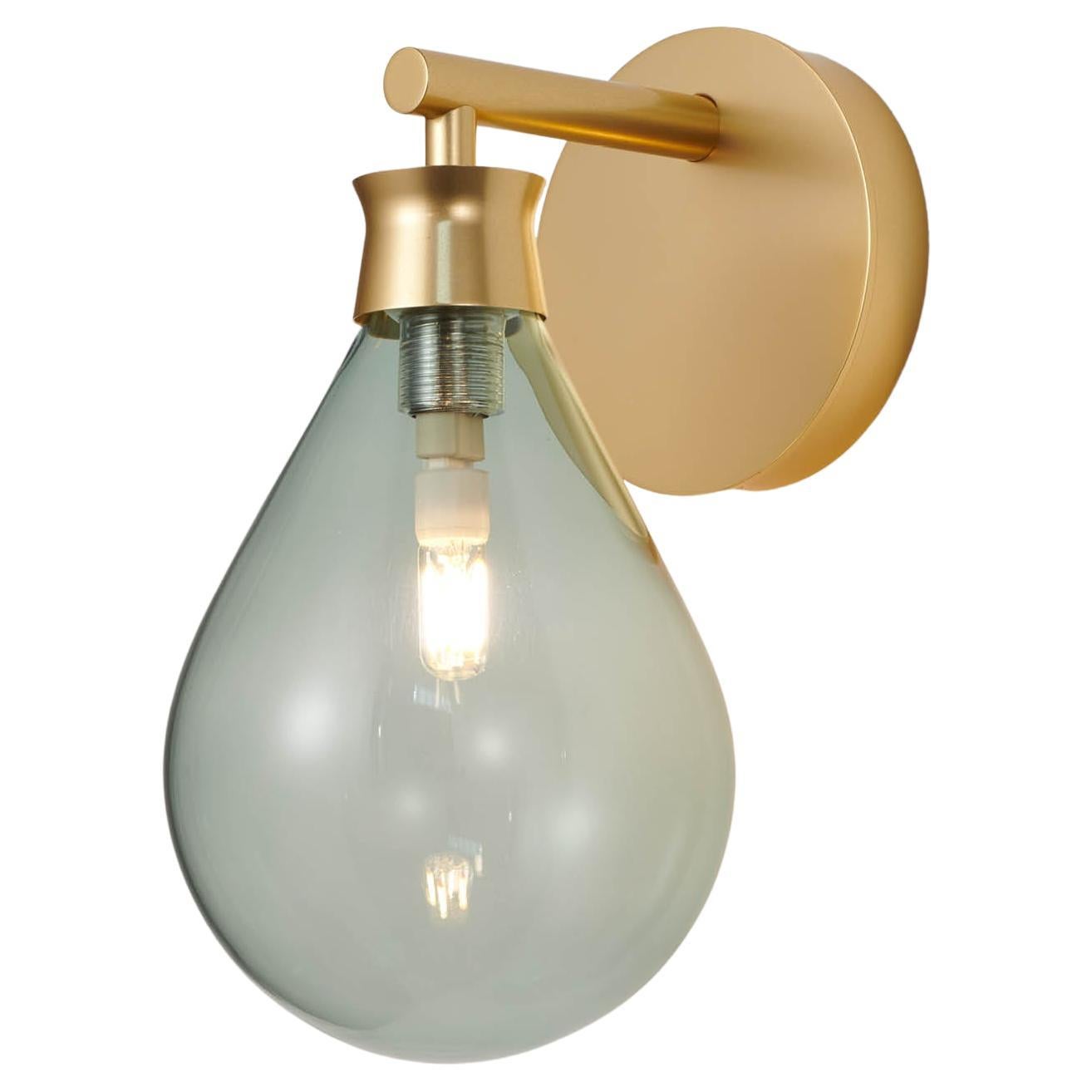Cintola Wall Light in Satin Gold with Smoke Grey Handblown Glass Globe For Sale