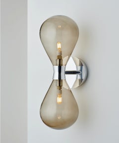 Cintola Wall Light Twin in Polished Aluminium and Bronze Glass by Tom Kirk