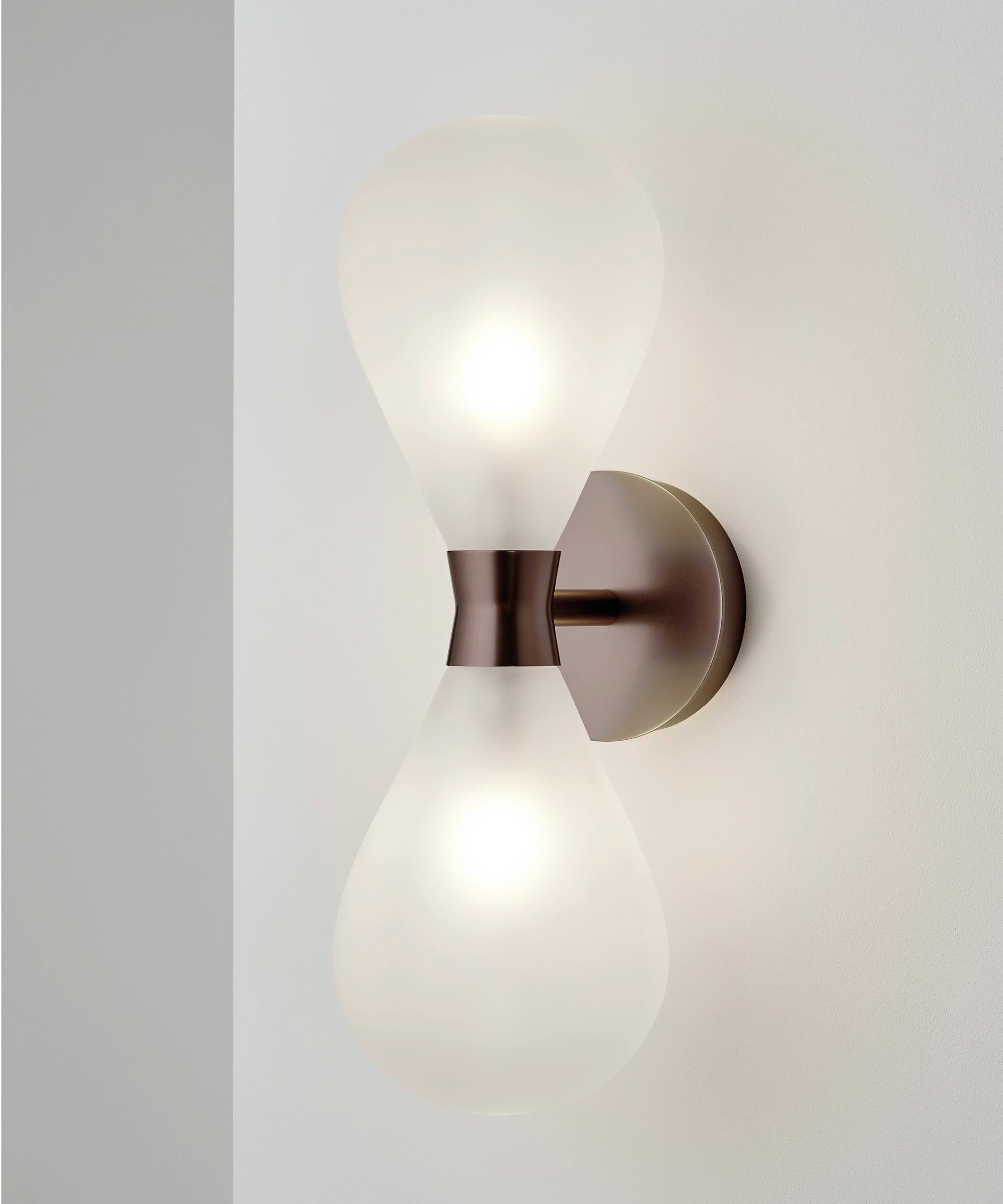 Metalwork Cintola Wall Light Twin in Polished Aluminium with Bronze Handblown Glass Globes For Sale