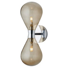 Cintola Wall Light Twin in Polished Aluminium with Bronze Handblown Glass Globes