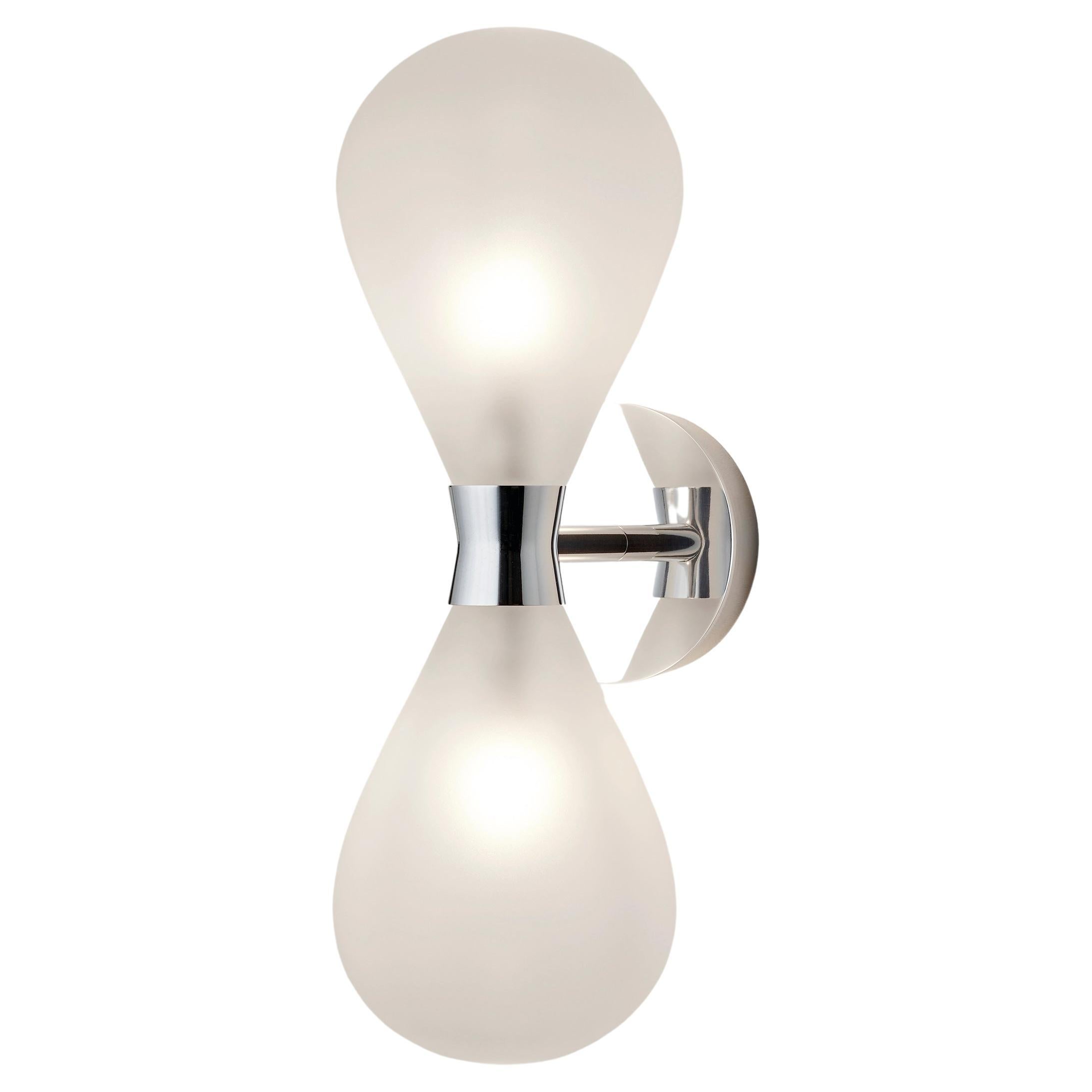 Cintola Wall Light Twin in Polished Aluminium with Frosted Handblown Glass Globe For Sale