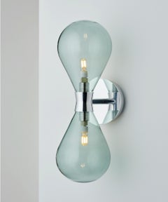 Cintola Wall Light Twin in Polished Aluminium and Smoke-Grey Glass by Tom Kirk