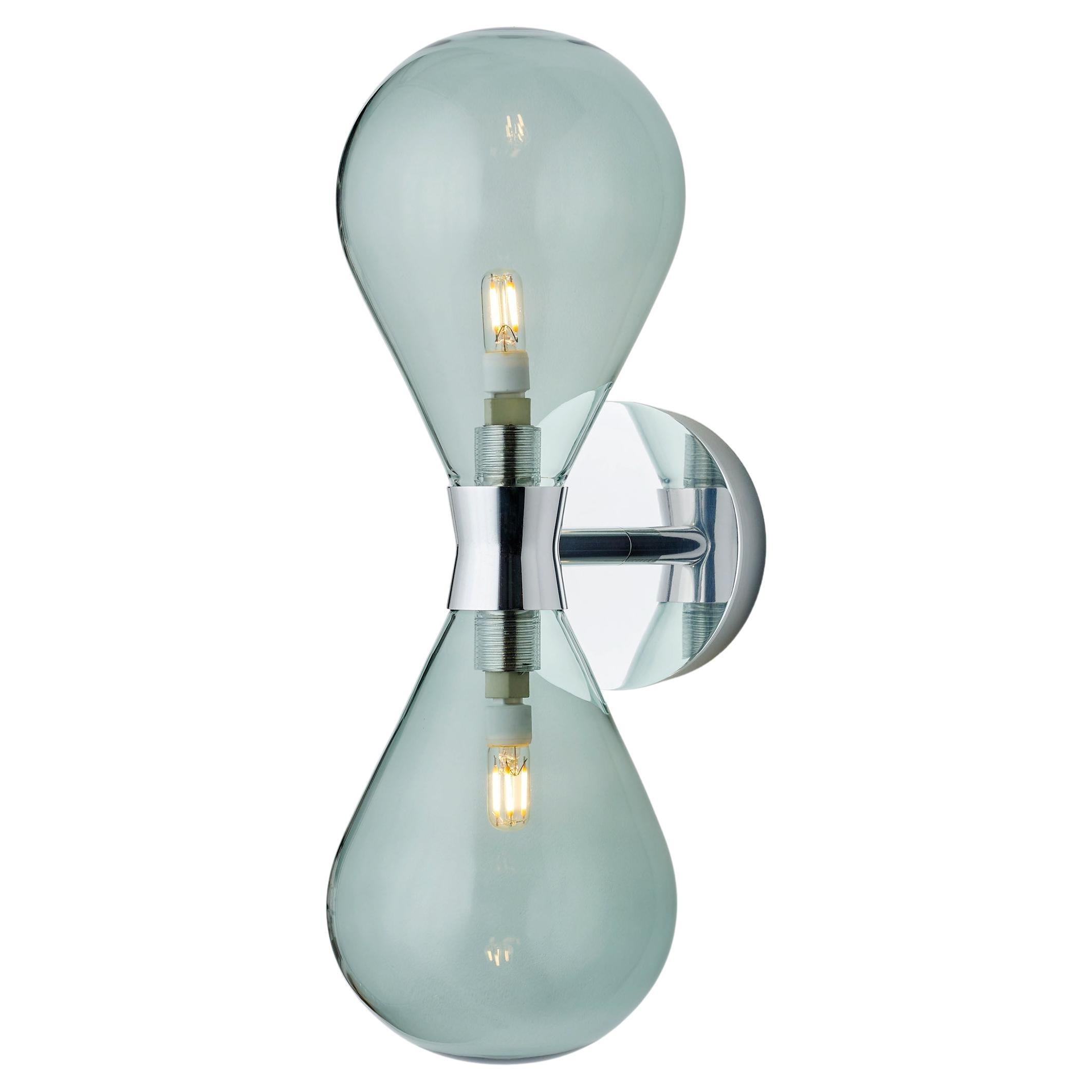 Cintola Wall Light Twin in Polished Aluminium Smoke Grey Handblown Glass Globes For Sale
