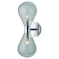 Cintola Wall Light Twin in Polished Aluminium Smoke Grey Handblown Glass Globes