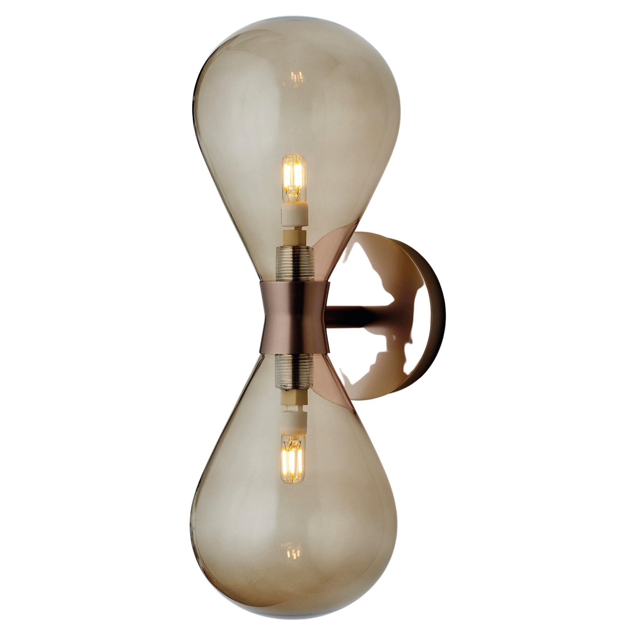 Cintola Wall Light Twin in Satin Bronze with Bronze Handblown Glass Globes For Sale