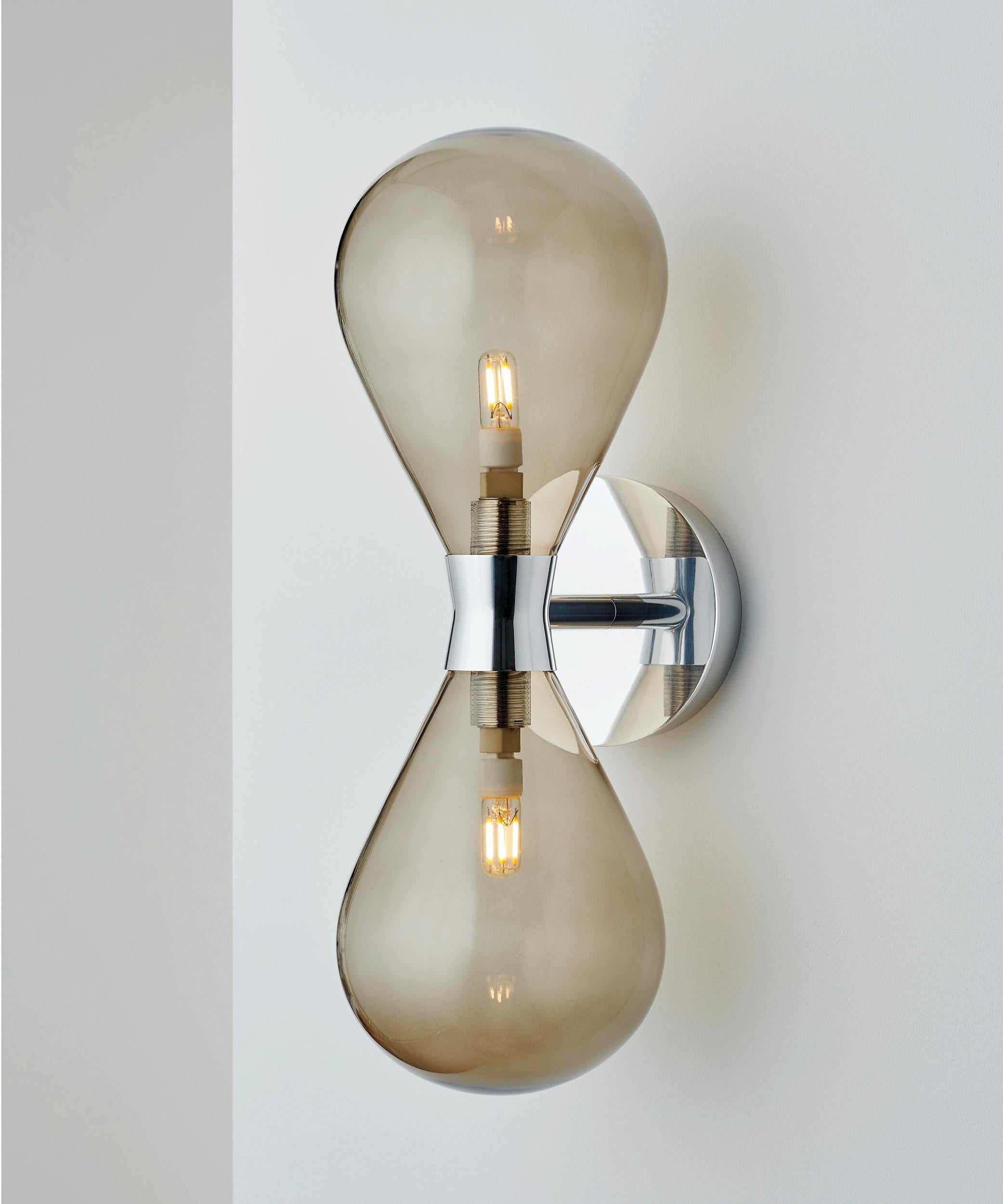 Cintola Wall Light Twin in Satin Bronze with Frosted Handblown Glass Globes For Sale 1