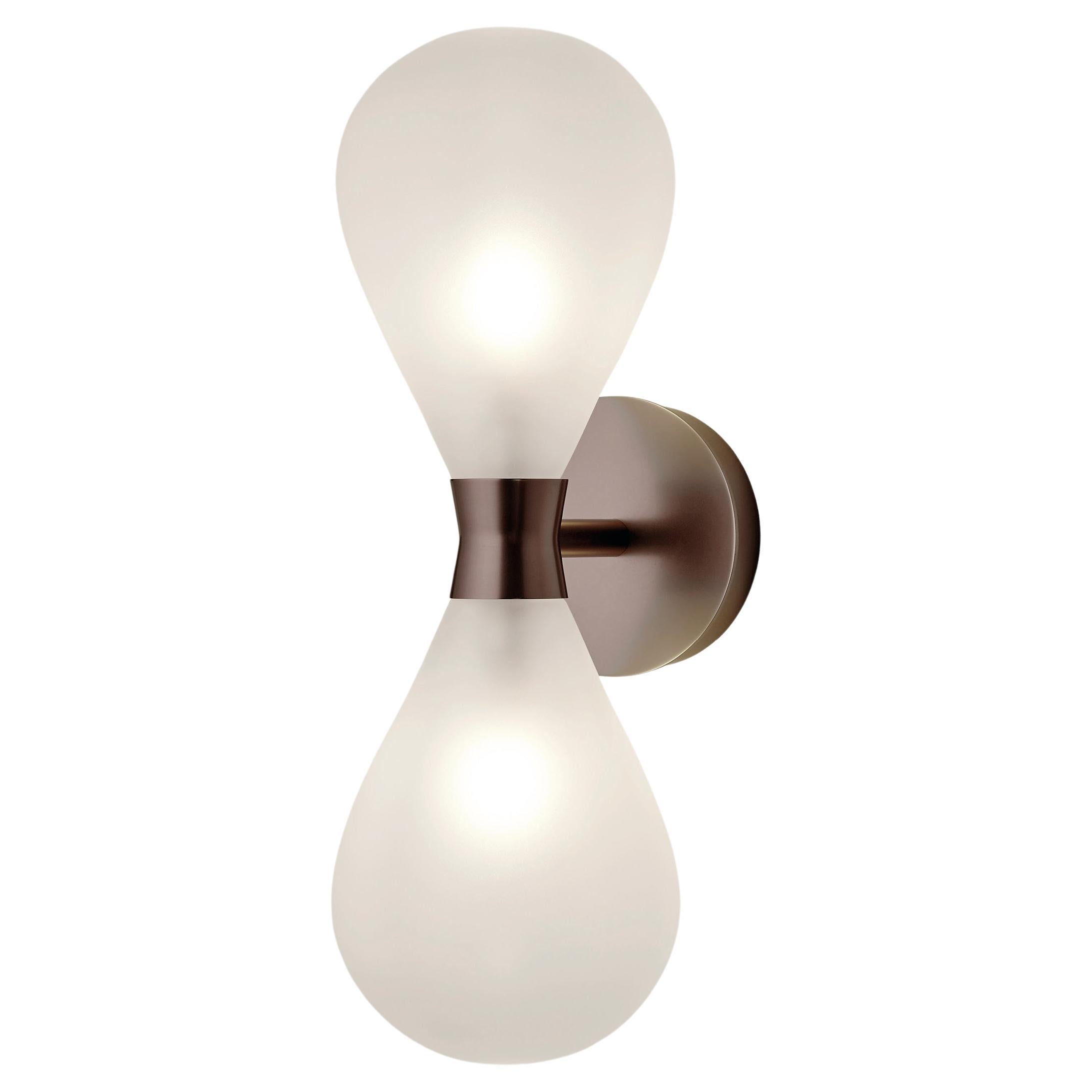 Cintola Wall Light Twin in Satin Bronze with Frosted Handblown Glass Globes For Sale