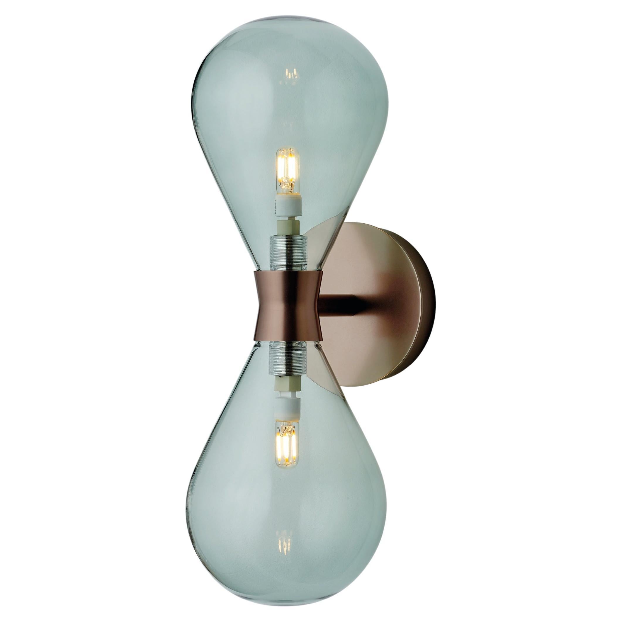 Cintola Wall Light Twin in Satin Bronze with Smoke Grey Handblown Glass Globes For Sale