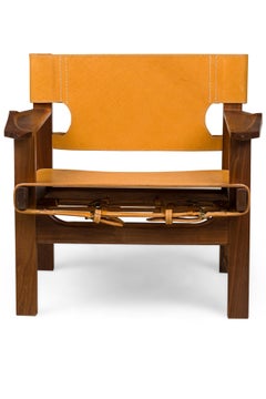 Cintro Style Walnut Armchairs with Saddle Tan Leather Upholstery